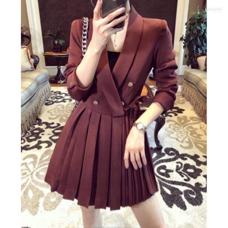 

Women' Jackets Women' Dress Suits For Women 2022 Autumn Winter Elegant Long Sleeve Jacket Coat Female Office Lady Pleats Mini Dresses, Picture color