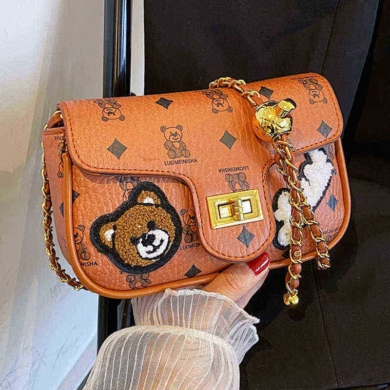 Sacs de soirée Dames Nouvelle Boule Bandoulière Réglable Petit Sac Carré Ins Populaire Fille Mignon Ours Imprimer Messenger Designer s 220623