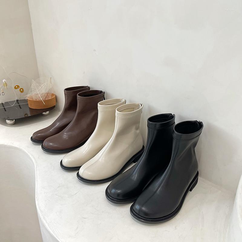 

Boots 2022 Arrivals Women Ankle Round Toe Sock Booties Flat Low Heels Back Zipper Fashion Ladies Stretch Shoes Woman 35-39, Black
