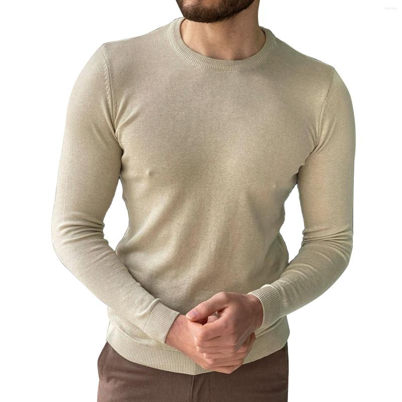 

Men' Sweaters Solid Color Mens Pullover Autumn And Winter Fashion Casual Round Collar Knitted Wool Vintage Sweater Top Spring, Kh