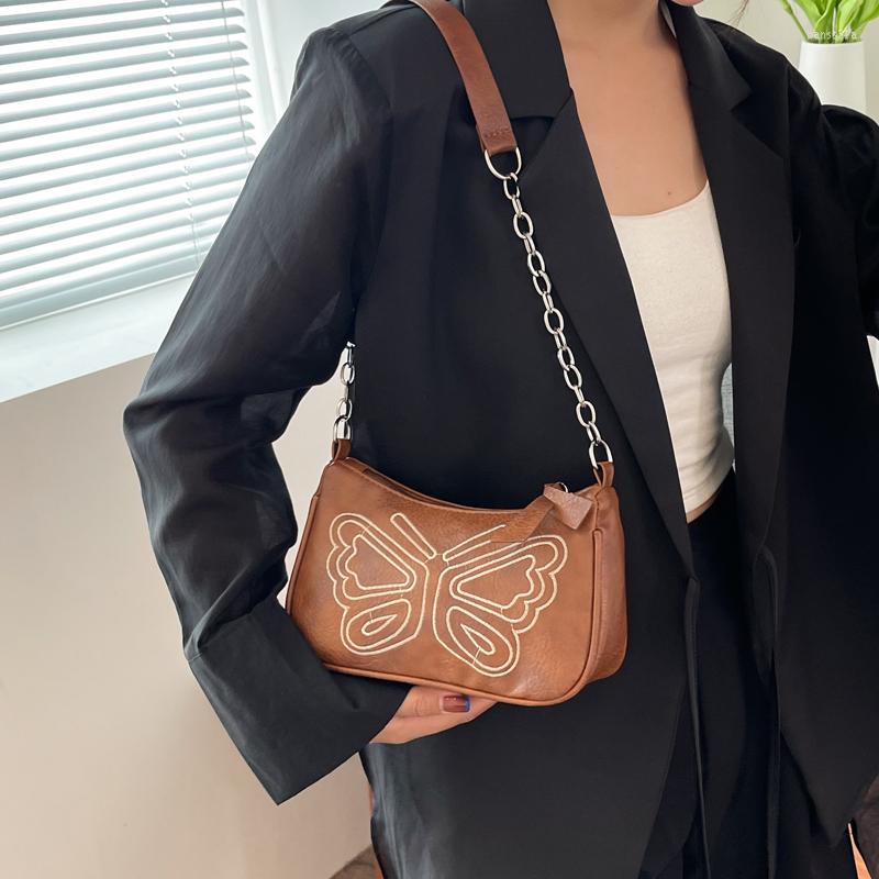 

Evening Bags Retro Butterfly Women's Hobos Small Shoulder Fashion Design Ladies Underarm Bag PU Leather Female Clutch Purse Handbags, Black