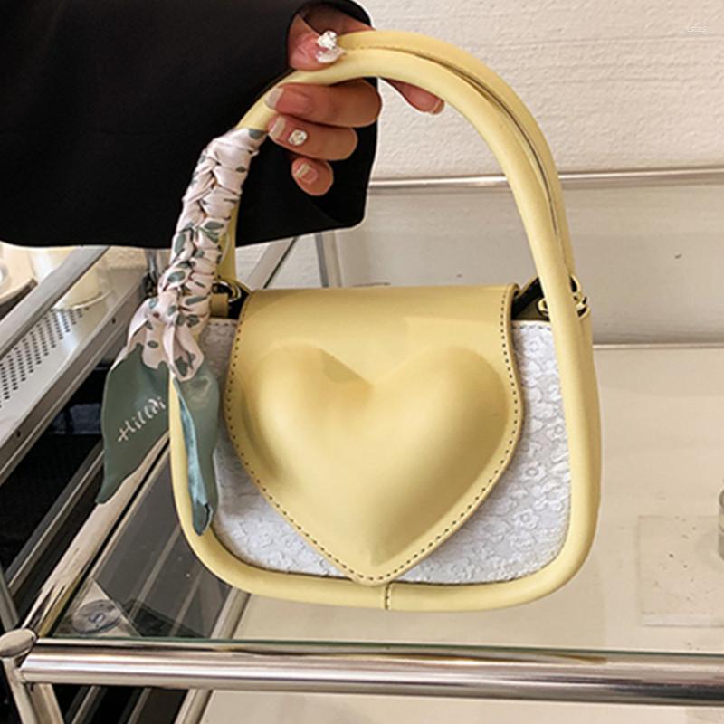 

Evening Bags Women's Contrast Color Shoulder Heart Shaped Leather Crossbody Bag Silk Scarf Trend Handbag Female Small Flap Messenger, Black