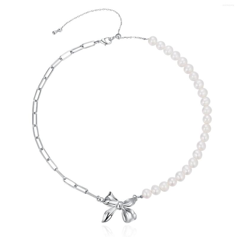 

Choker 7TO U Butterfly Pendant Pearl Necklace With Chain For Women Jewelry