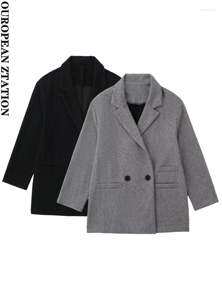 

Women's Suits PAILETE Women 2022 Fashion Double Breasted Loose Woolen Blazer Coat Vintage Long Sleeve Welt Pockets Female Outerwear Chic, Picture color