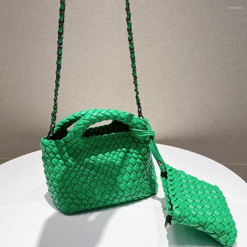 

Evening Bags Soft PU Woven Women's Handbags Luxury Designer Chains Bucket For Women 2022 Small Shoulder Crossbody Bag Composited, Black