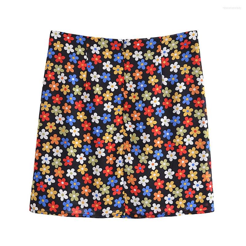 

Skirts Dave&Di 2022 Summer Skirt Indie Folk Vintage Flower Print High Waist Chiffon Forking Sexy Mini Women, Floral