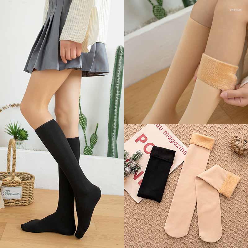 

Women Socks Women/Men Winter Warm Thicken Thermal Nylon Solid Color Velvet Soft Boots Home Floor Sleeping Sock, Plush stockings