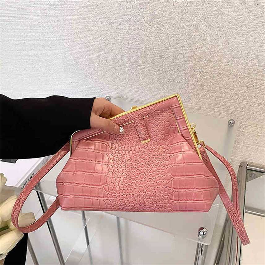 

Bags Crocodile embossed handbag sling single Shoulder Messenger Bag female clip Dinner style high sense Purses, White