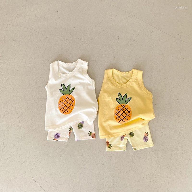 

Clothing Sets Baby Boys Summer Clothes Set 2022 Korean Style Infant Girls Print Pineapple Sleeveless Shirt Shorts Children Cute Cotton Suit, Picture shown