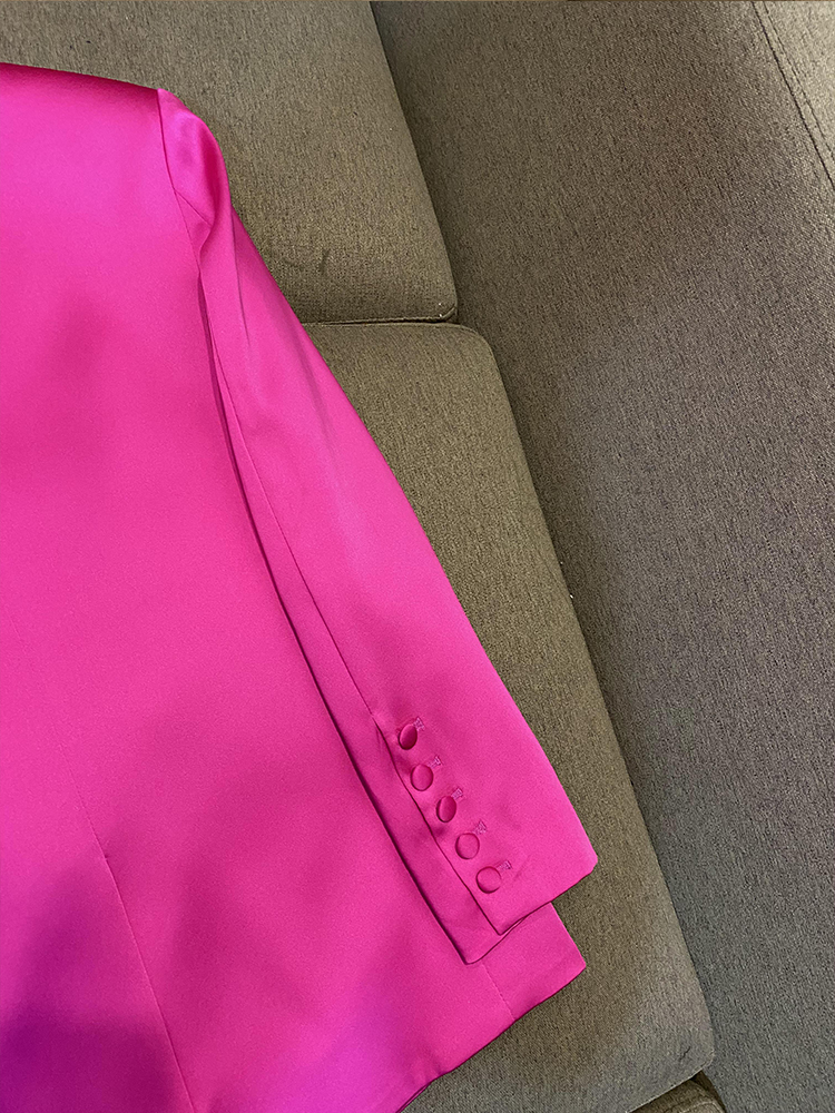 2022 Autumn Hot Pink Solid Color Two Piece Dress Sets Long Sleeve Notched-Lapel Single-Breasted Blazers Top & Camisole & Short Skirt Suits Set O2O312333