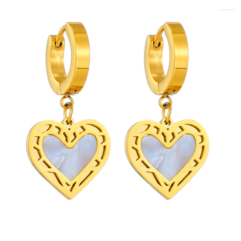 

Stud Earrings 316L Stainless Steel Fashion Fine Jewelry Carved Geometric Embedded Natural Shells Love Heart Shape For Women