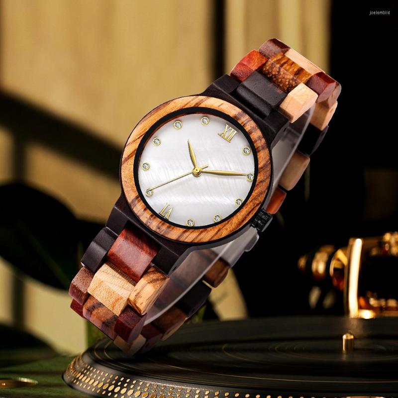 

Wristwatches Natural Wood Watches Women Analog Quartz Wooden Wristwatch Female Mixed Color Bracelet Full Lady Retro Clock Reloj, Type 1