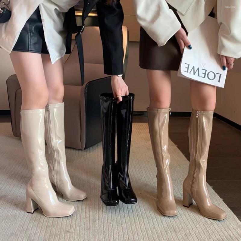 

Boots Fashion Women Knee High Square Toe Side Zipper Thick Heels Knight Booties Winter Party Pumps Dress, Black