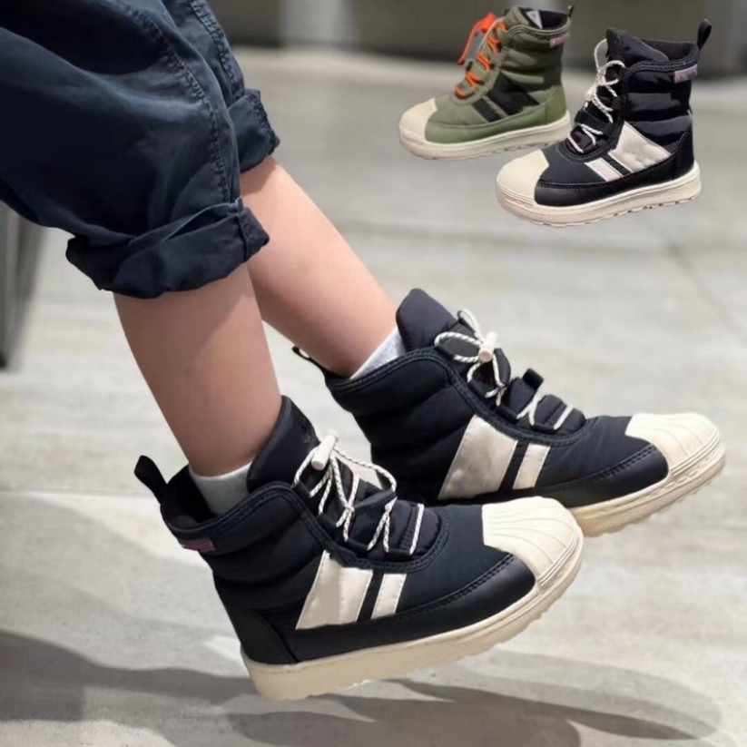 

kids children winter thickn warm Boot branded superstars Fur furry Ankle booties Black fleece plush high top shell toe shoes boys girls youth Snow boots Footwear, Do not choose;separate color;contact me