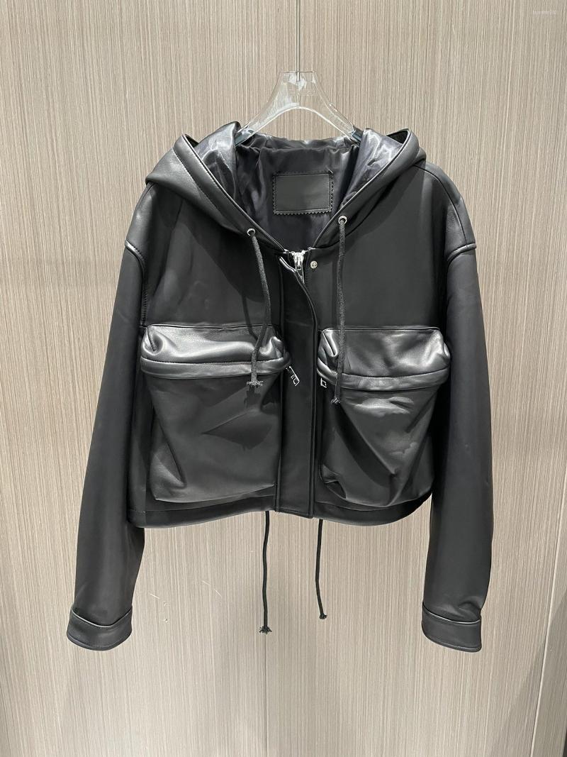 

Women' Jackets 2022 Early Autumn Cool Sheepskin Leather Jacket Temperament Motorcycle Coat 0918, Black