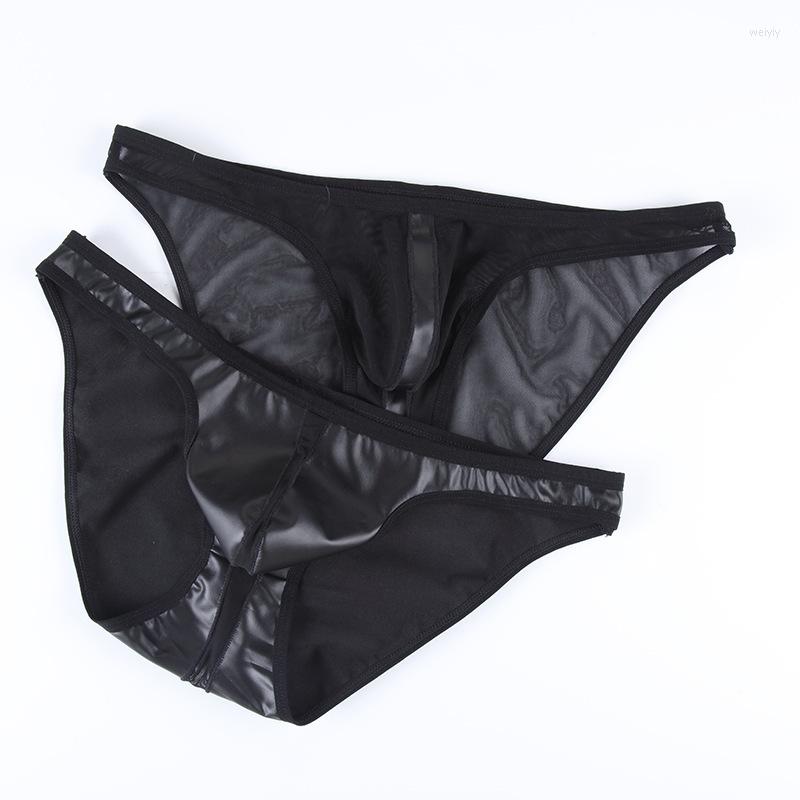 

Underpants Men's Sexy Transparent Breathable Imitation Leather G Panties Briefs Thin Mesh Underwear
