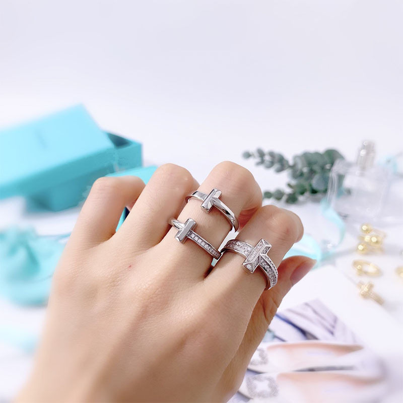 

New arrive fashion double T ring Jewelry for woman man lover rings 18K Gold-color and rose Jewelry Bijoux