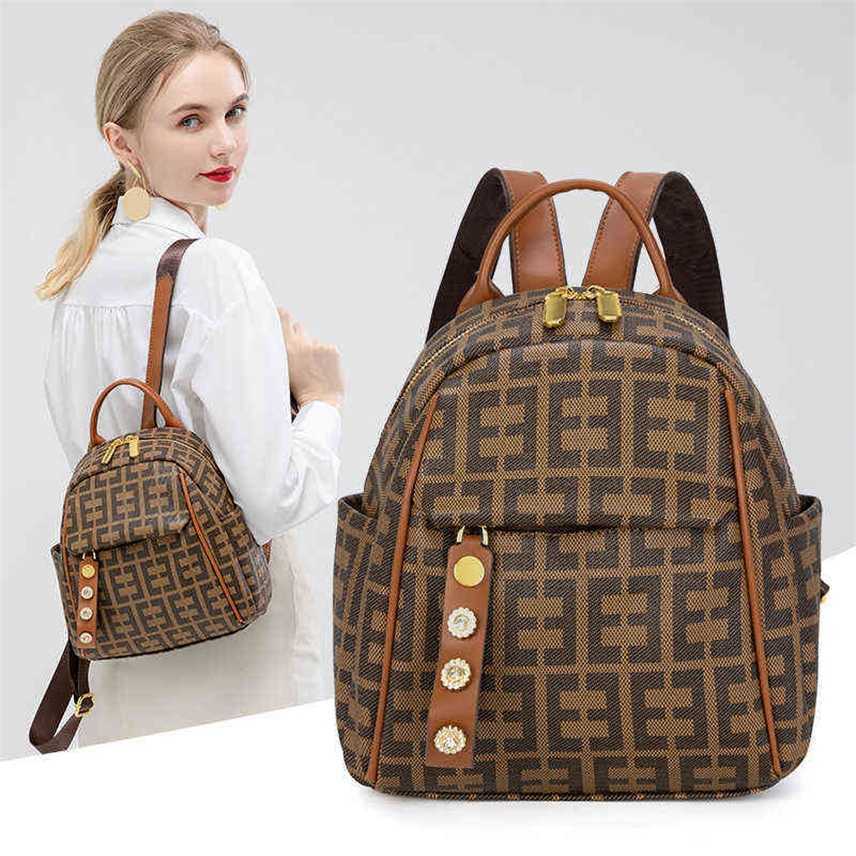 

Fashionable small backpack female version 2022 summer new printed Commuter Bag leisure travel bag trend Purses, Brown e