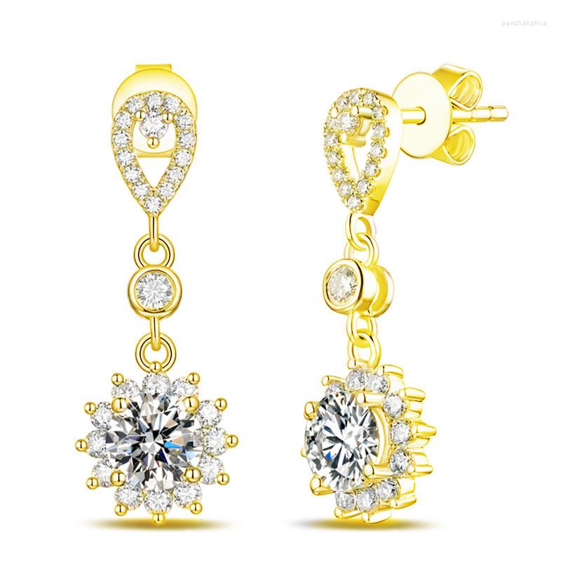 

Dangle Earrings Austrian Crystal Zircon Diamonds Gemstones Sunflowers Drop For Women 18k Gold Filled Jewelry Brincos Trendy Accessories