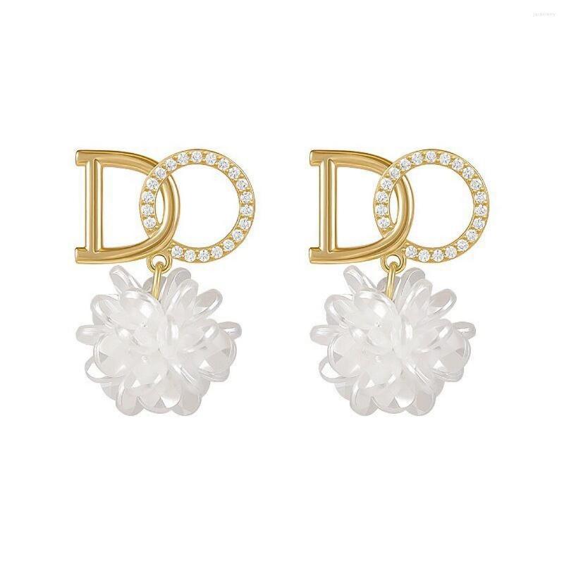 

Dangle Earrings Korean American Fashion Exquisite Zircon All-match Letters Camellia Gold Color Female