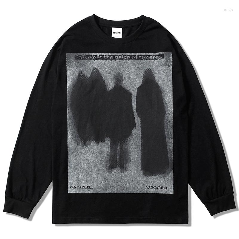 

Men's T Shirts Autumn Men Long Sleeve Tshirts Hip Hop Graphic Letter Print T-Shirt 2022 Streetwear Harajuku Casual Cotton Loose Tops Tees, Black