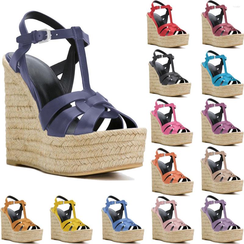 

Sandals Designer Sandal Women 2022 Wedge Platform Peep Toe Buckle Strap Leather Super High Heels Slingback Sexy Shoe C-SL-6, Turquoise pu