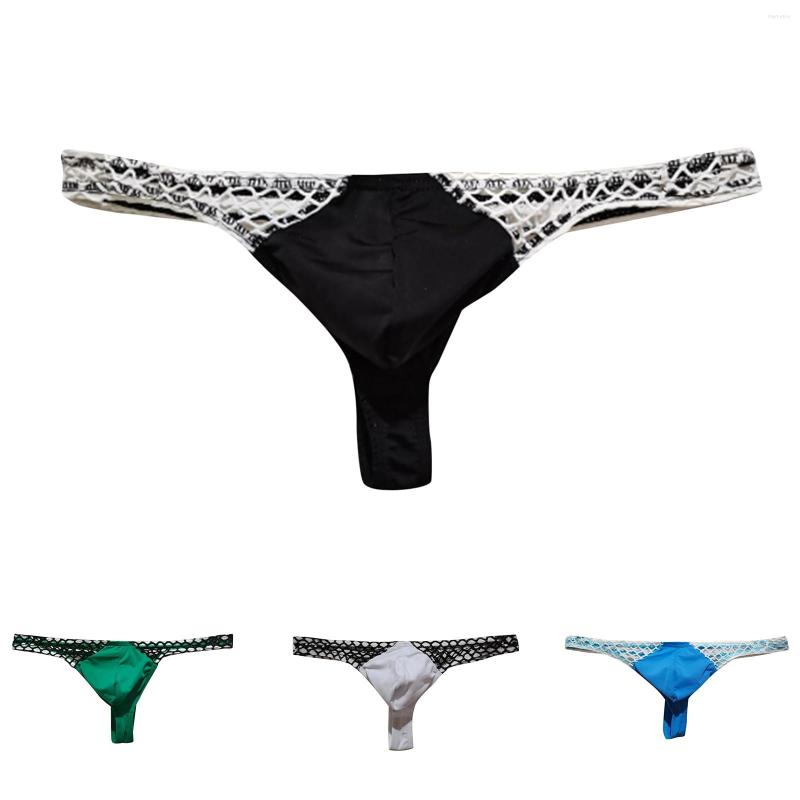 

Underpants Patchwork Mesh G String Mens Briefs Thongs Men Solid Color Fashion Ice Sexy Low Waist Underwear Cuecas Sexys Homem