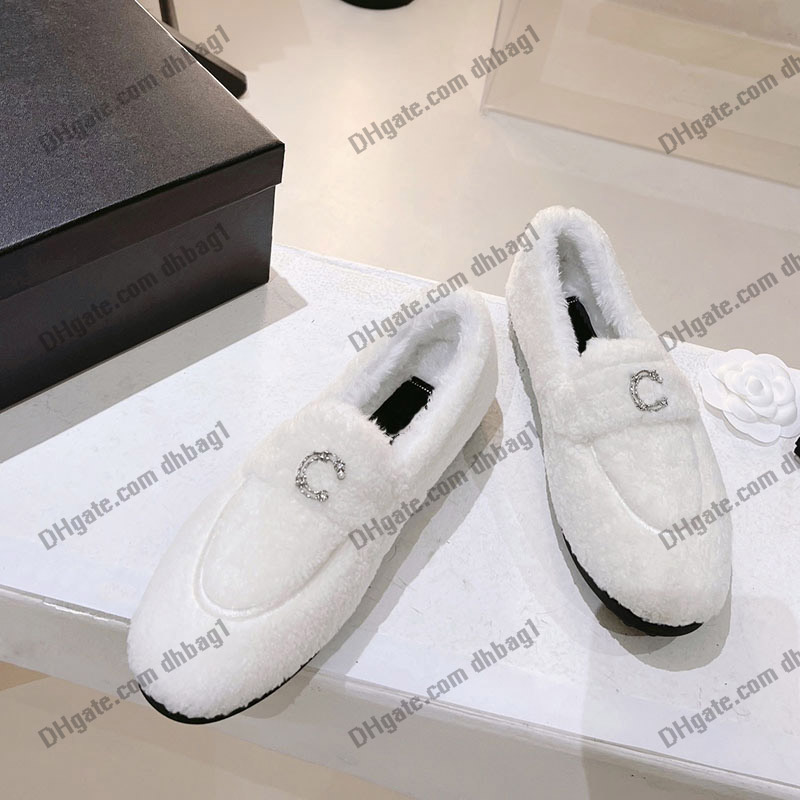 

Womens Dress Shoes With Chain Flat Heels Loafers Lamb Wool Platform Winter Ballet Shoe Gold-Tone Metal Warm Soft Designer Slip-on Booties Casual Shoe Espadrille