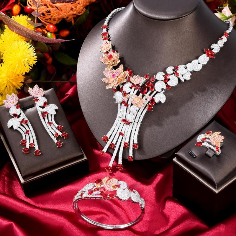 

Necklace Earrings Set Missvikki Luxury Africa Charm Red CZ For Women Party Zircon Lady Bridal Wedding, Picture shown