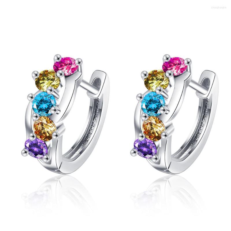 

Hoop Earrings Pure 925 Sterling Silver Personality Colorful Crystal Ear Buckle Women Fashion Temperament