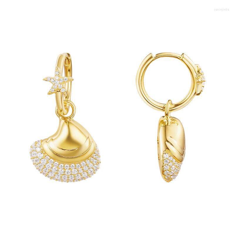 

Dangle Earrings SOELLE 925 Sterling Silver Yellow Gold Color Starfish Seashell Micro Cubic Zirconia Stones Women Luxury Jewelry