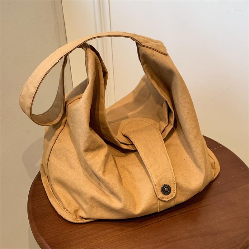 

Evening Bags Casual Canvas Women Shoulder Chic Design Large Tote Bag Vintage Handbags Retro Crossbody Simple Shopper Purses Student, Beige