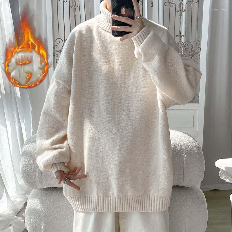 

Men's Sweaters Fashion Warm Fleece Sweater Men Oversize Knitted Pullovers Loose Baggy Streetwear Hiphop Clothing, Black