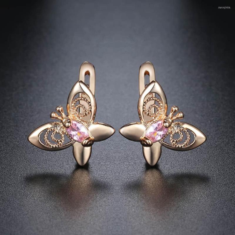 

Stud Earrings Fashion Butterfly Pink CZ Womens Lady Rose Gold Color Snap Closure Oval Cubic Zirconia GE67A