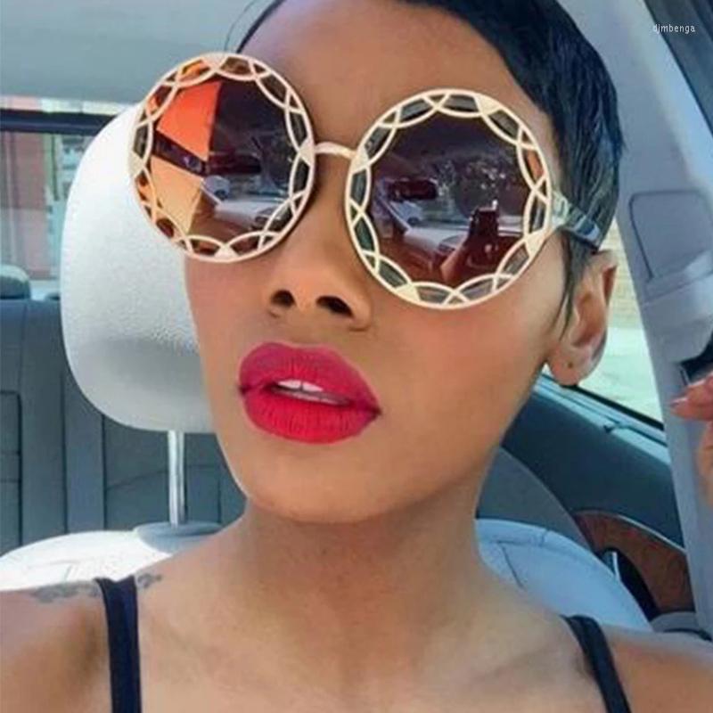 

Sunglasses Oversized Round Womens Fashion Metal Flower Design Sun Glasses Female Large Elegant Refined Gold Tea Eyewear Okulary