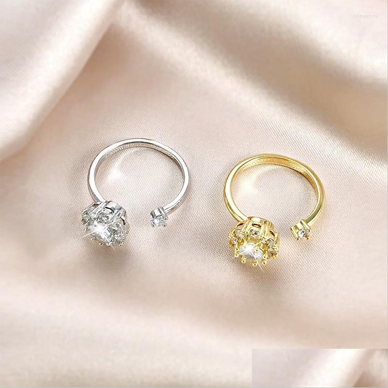 

Cluster Rings Cluster Rings Rotatable Zircon Flowers Open For Women Trendy Index Finger Jewelry Delicate Good Luck Female Elegant He Dhsqk