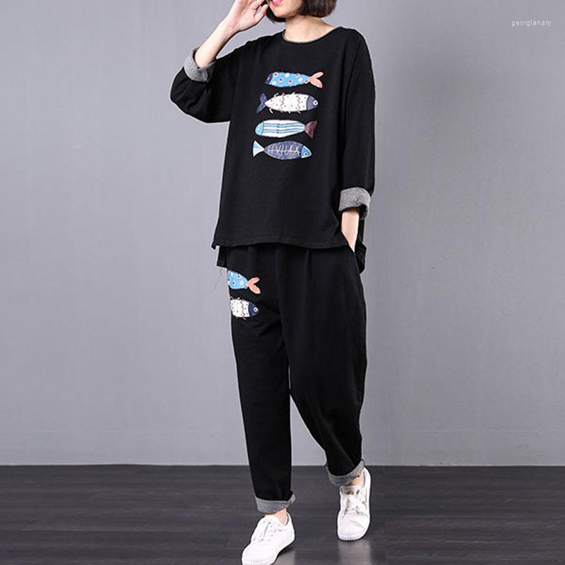 

Women's Two Piece Pants 2022 Autumn Fashion Cotton Tracksuit Ladies Tops And Womens Punk Pieces Sets Outfits Girl Clothes 288S30, Black