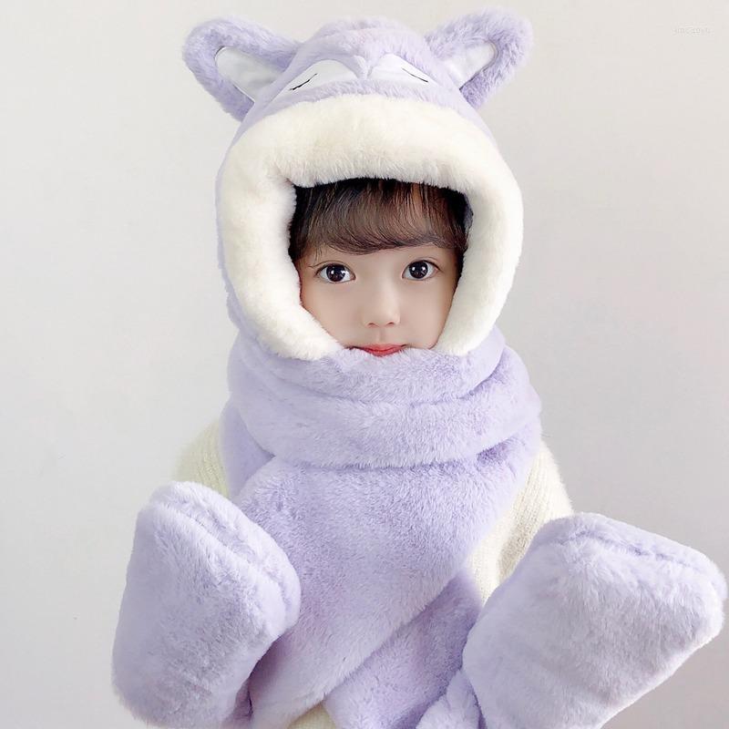 

Hair Accessories 2022 Winter Child Hat Warm Plush Baby Girl Boys Scarf Glove Kids Hats Born Cute Set Bufanda, Green