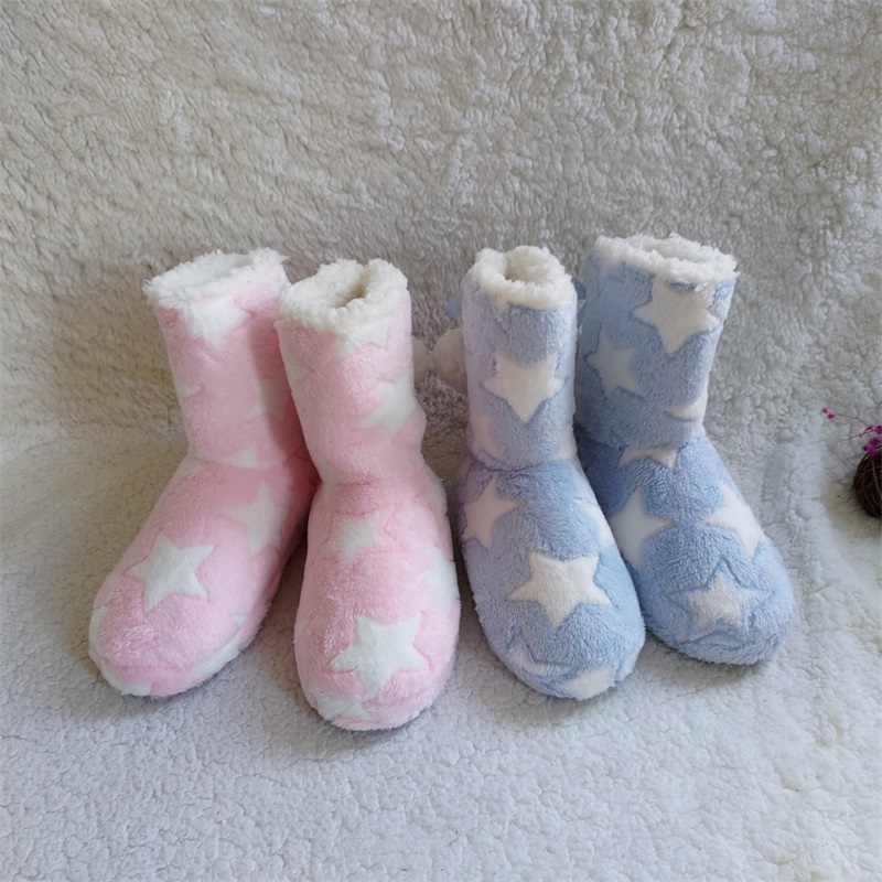 

wholesale Female lovely little star outdoor boots lovers autumn winter non-slip plush indoor warm soft cotton boots, Blue