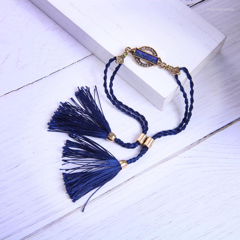 

Charm Bracelets Handmade Braided Adjustable Chain Bracelet Blue Geometric Natural Stone For Women Vintage Accessories
