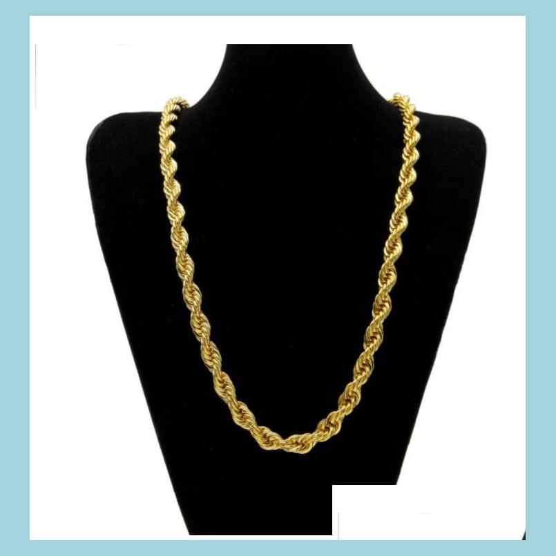 

Chains Chains Necklaces Pendants Jewelry 10Mm Thick 76Cm Long Rope Twisted Chain 24K Gold Plated Hip Hop Heavy Necklace For Mens Dro Otroa