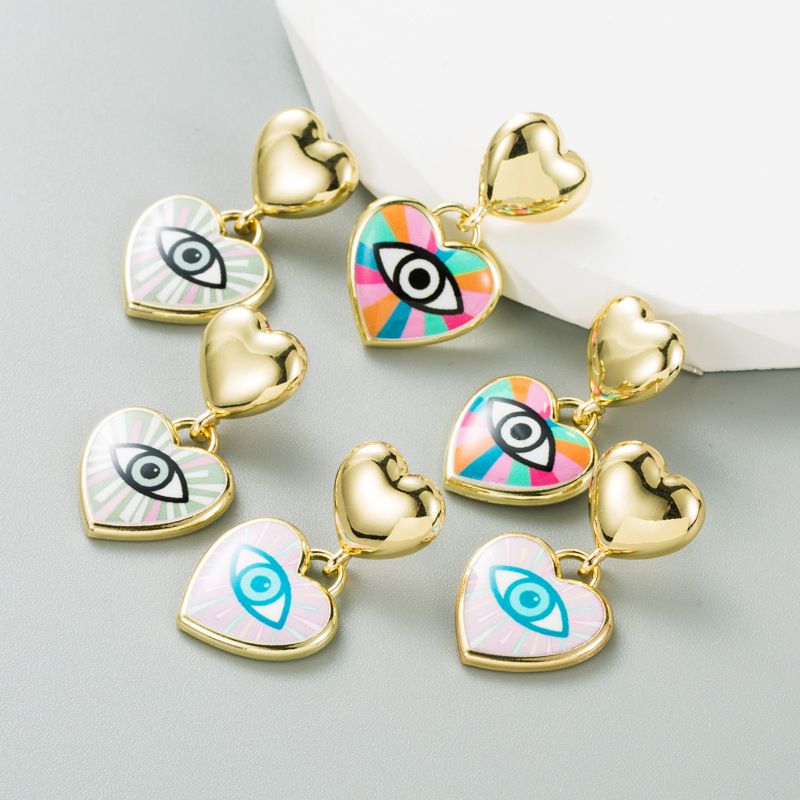 

S3291 Colorful Enamel Blue Eyes Love Heart Dangle Earrings Geometric Evil Eye Stud Earrings