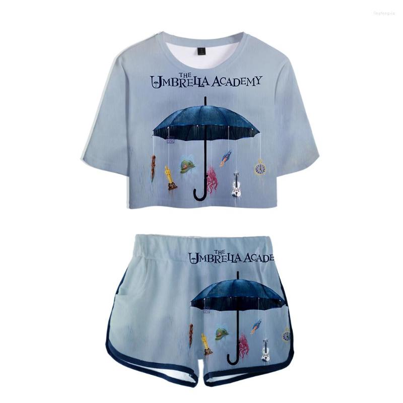 

Women's Tracksuits Summer Women Sexy Shorts Lovely T-shirt Fashion Kawaii The Umbrella 3D Print Dew Navel Sport Girl Suits Youthful Two