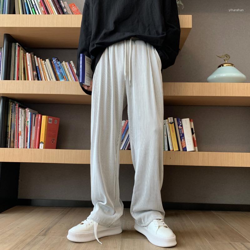 

Men's Pants Baggy Corduroy Men Fashion Casual Drawstring Wide-leg Streetwear Loose Hip-hop Straight Mens Trousers, Black