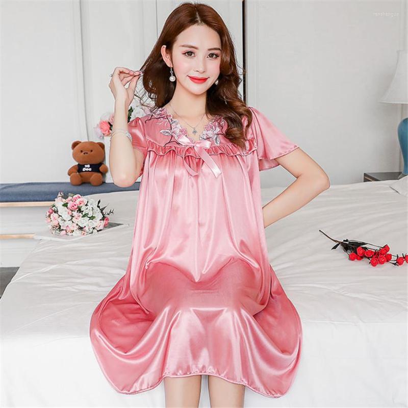 

Women's Sleepwear 2022 Summer Ice Silk Nightgown Female Home Service Loose Plus Size Comfort Imitation Sexy Pregnant Woman Nightdress, 769