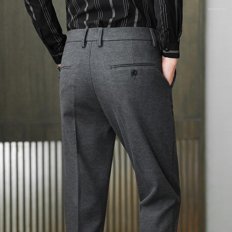 

Men's Suits Autumn Woolen Suit Pants Stretch Formal Dress Trousers Male Straight Korea Style Freedom Relaxed Official Fit Flat Front Pant, 921 brown