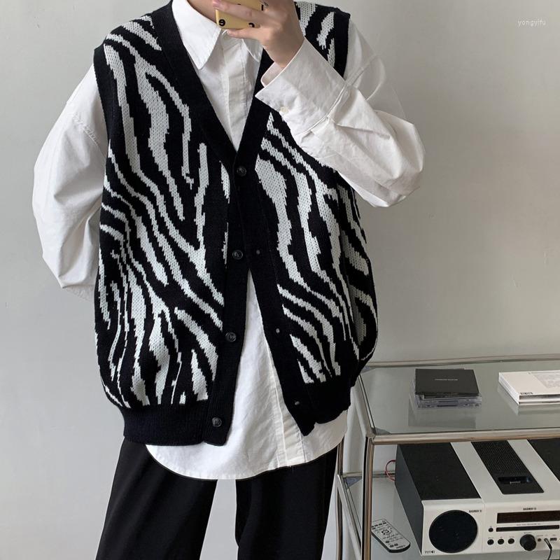 

Men' Vests Autumn Striped Sweater Vest Men' Fashion Retro Casual Knitted Cardigan Men Korean Loose Sleeveless Mens Clothes, 821 black stripe