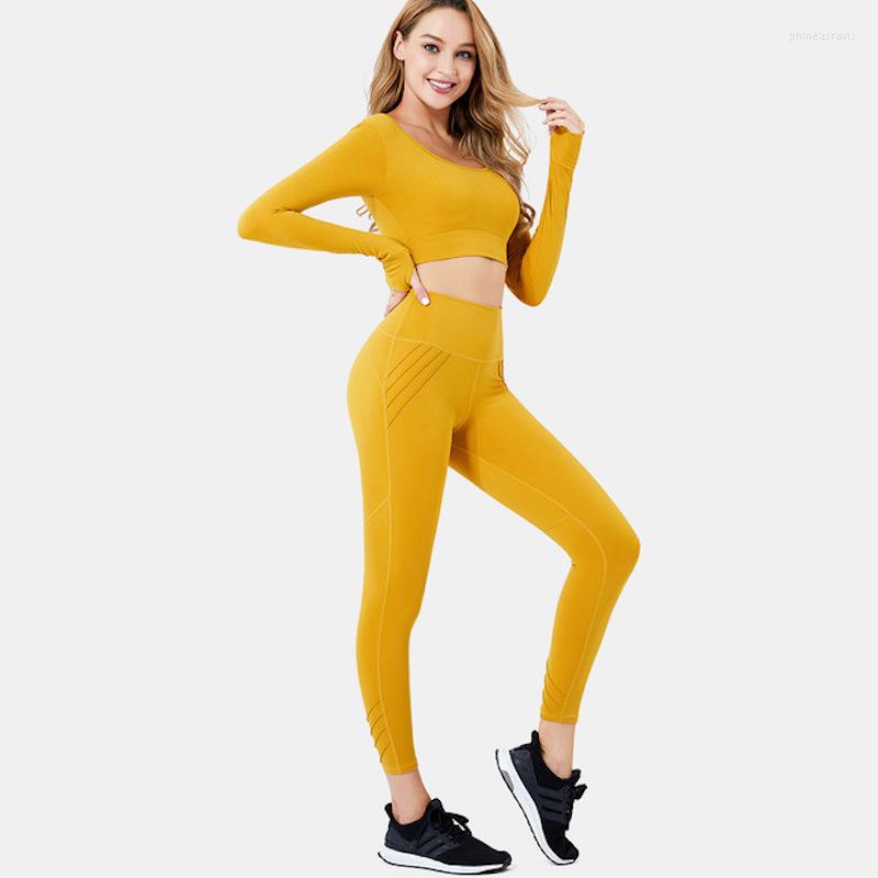 

Active Sets Sports Suits Women Yoga Set Workout Sportswear Gym Clothing Fitness Long Sleeve Crop Top High Waist Leggings Pants, Black