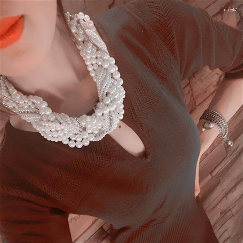

Choker Trendy Bohemian Big Pearl Crystal Necklace Woman Exaggerate Multilayer Chunky Chains Necklaces Fashion Collier Jewelry