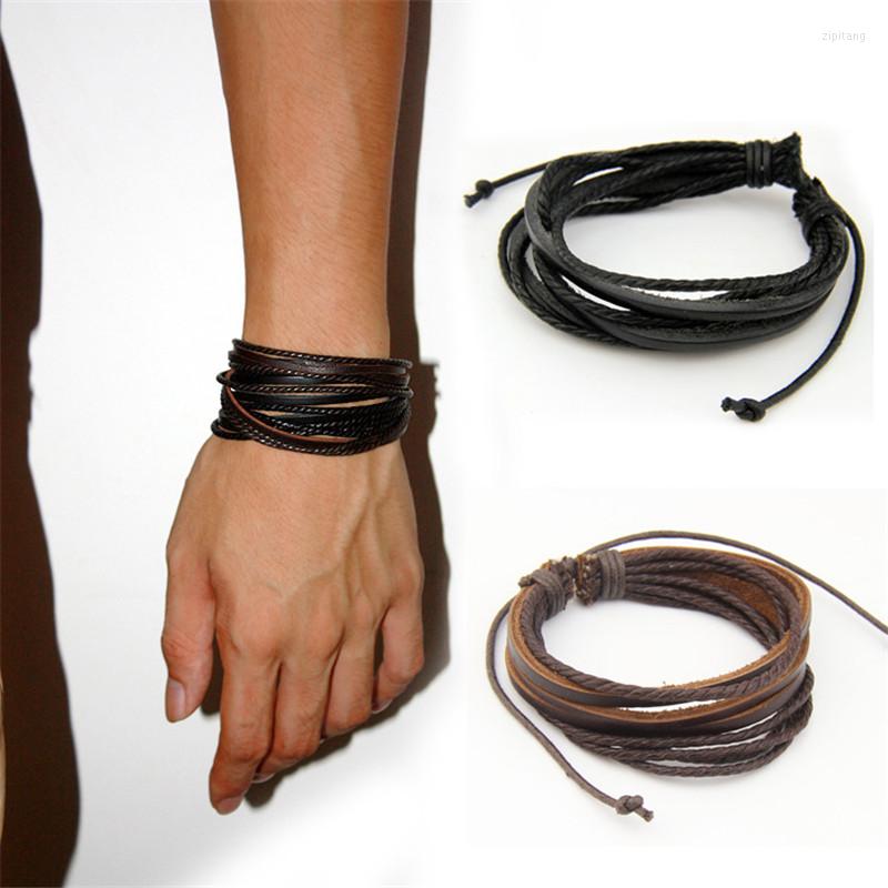 

Tennis Bracelets LOULEUR 2Pcs Men Leather Bangles Couple Black Brown Braided Rope Fashion Wrist Wrap Bracelet Jewelry Lace-up